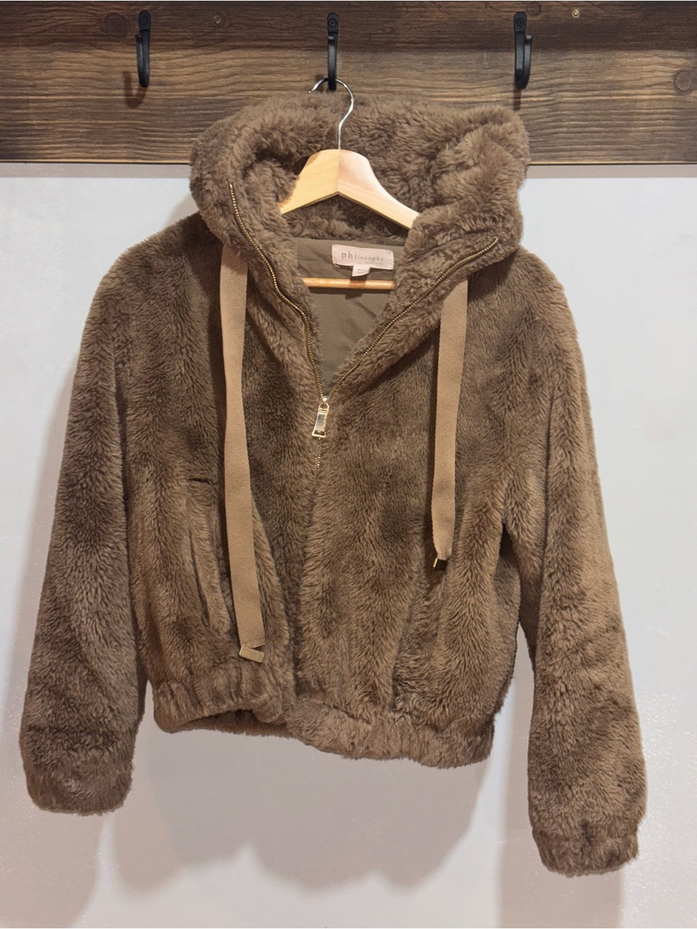 Philosophy Plush Hooded Puffer Jacket in Brown